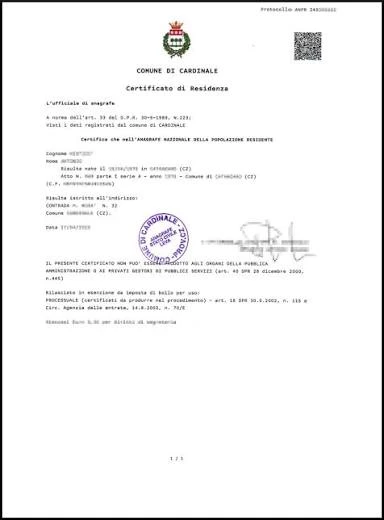 Certificato di Residenza Online