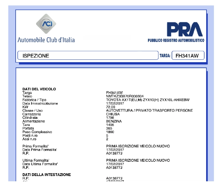 Visura Fermo Amministrativo